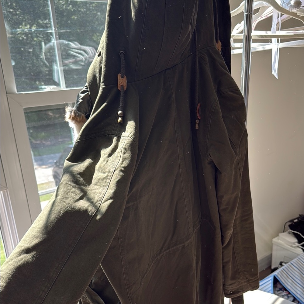 Adrienne Landau Olive Parka with real rabbit Fur Vest and hood lining small - Picture 5 of 7
